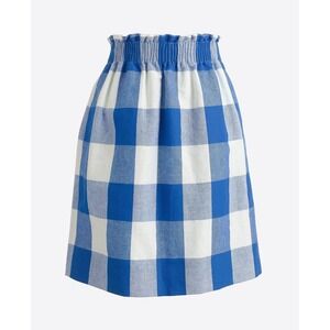J.Crew Blue White Gingham Printed linen-cotton sidewalk mini skirt Size 0